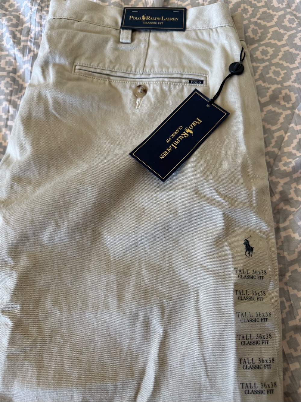 Polo Ralph Lauren Classic Fit Khaki Trousers Tall 36x38 Cotton Twill (NWT) - Picture 1 of 15